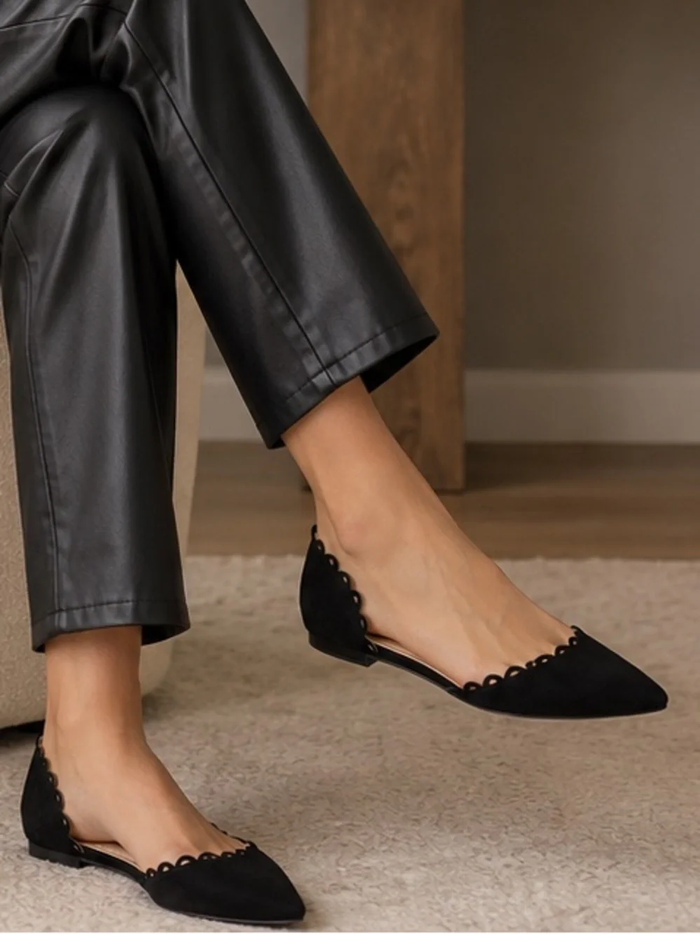 Journee Collection Jezlin Black Faux Suede D’Orsay Flats NWT